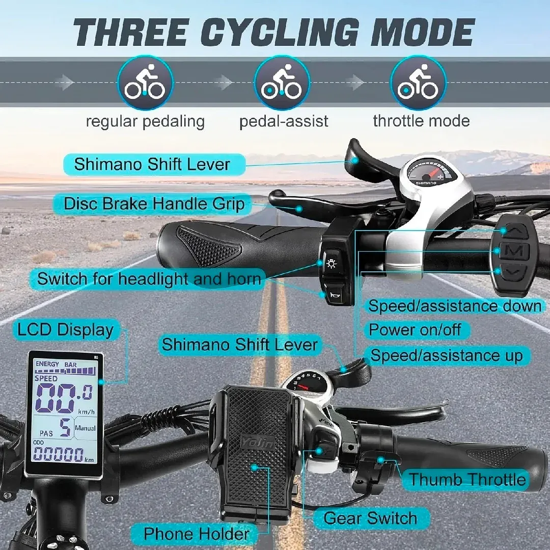 2025 Electric Bike 1000w Powerful Motor 48v 17.5ah Removable Battery Long Range Up To 31mph