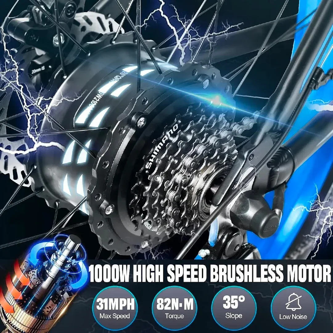 2025 Electric Bike 1000w Powerful Motor 48v 17.5ah Removable Battery Long Range Up To 31mph